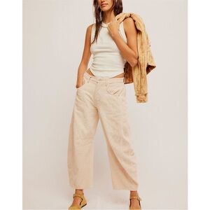 We the Free Good Luck Mid Rise Barrel Corduroy Pants Crystal Grey Cream size 31